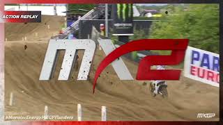 Lucas Coenen passes Sacha Coenen  MX2 RAM Qualifying Race  Monster Energy MXGP of Flanders 2023 [upl. by Einot]