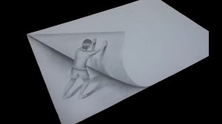 3D Trick Art  How To Draw A Man Pushing A Paper  cool and easy designs to draw on paper [upl. by Ireg]