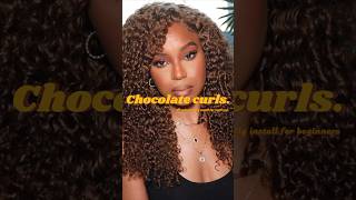 🍫Chocolate curls Beginner wig install wiginstall wigs hairstyle curlyhair wigreview hair [upl. by Susumu156]