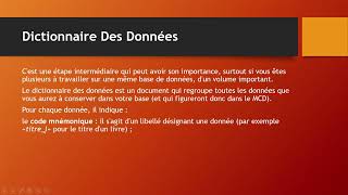 Merise  Dictionnaire de données [upl. by Htennaj]