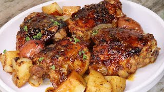 Honey Garlic Baked chicken Thighs Recipe  How To Make Oven Baked Honey Garlic Chicken Thighs [upl. by Solracsiul]