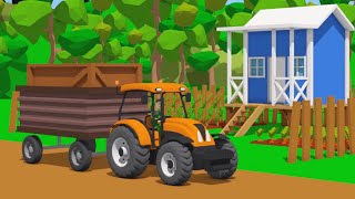 Tractor With One Trailer and A plot of Vegetables and Small House for Garden Tools  Colorful Farm [upl. by Naleek]