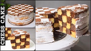 Chess Board Cake Without Oven Chessboard Cake RecipeCHESSBOARD CAKE TUTORIAL [upl. by Tocs]