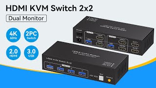 HDMI KVM Switch Dual Monitor 2 Port KVM Switch Support 4K60Hz [upl. by Whittaker]