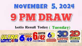 Lotto Result Today 9pm draw November 5 2024 658 649 642 6D Swertres Ez2 PCSO [upl. by Zurkow]