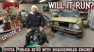 WILL IT RUN 1975 TOYOTA PUBLICA1000 KP30 with disassembled engine PART 2 [upl. by Hnim]