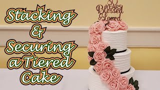 Stacking amp Securing a Tiered Cake for Transport Tutorial  Three Tier 80th Birthday Cake [upl. by Isoais]