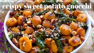 CRISPY SWEET POTATO GNOCCHI 3 INGREDIENTS  PLANTIFULLY BASED [upl. by Denby]