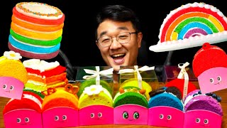 ASMR 도레도레 무지개 케이크 산도 먹방🌈DORE DORE RAINGBOW CAKE DESSERT BREAD DESSERT MUKBANG 리얼사운드 [upl. by Ibbison]