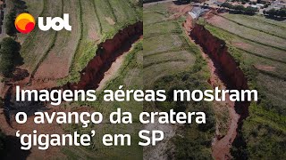 Cratera em SP Imagens aéreas mostram o avanço tamanho e profundidade da voçoroca de Lupércio [upl. by Jewett836]