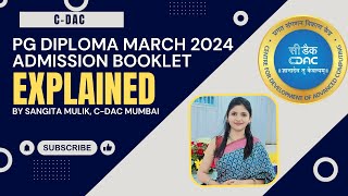 PGDIPLOMA ADMISSION BOOKLET EXPLAINED BATCH MARCH 2024 BY SANGITA MULIK  CDAC MUMBAIMUST WATCH [upl. by Teuton218]