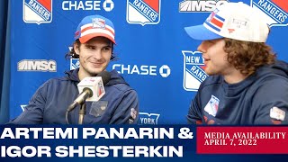 New York Rangers Artemi Panarin amp Igor Shesterkin Postgame Media Availability  Apr 7 2022 [upl. by Annaitat]