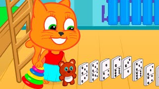 Cats Family in English  Dominoes From Toys Cartoon for Kids [upl. by Ellennahs]