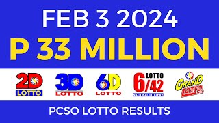 Lotto Result February 3 2024 9pm PCSO [upl. by Annaerda]