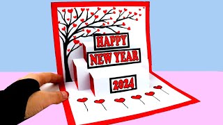 Happy New Year Card 2024  How To Make New Year POPUP Greeting Card [upl. by Enal]