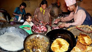 dharme brothers family cook rabbit meat curry  cooking in the village  Village cooking recipe [upl. by Haskins]