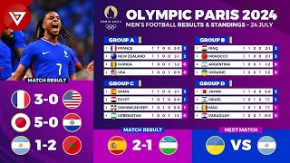 🔴 Results amp Standings Table OLYMPIC PARIS 2024 Mens Football as of 24 July 2024  France vs USA [upl. by Hpeseoj740]