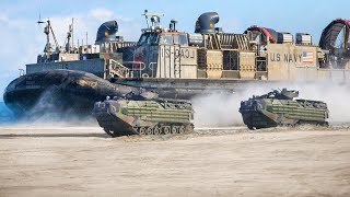 US Intense Beach Landing Exercise with Massive LCAC Hovercrafts [upl. by Anividul]