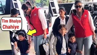 Taimur Ali Khan Protectively HOLDS Brother Jeh Ali Khan Hand At Airport [upl. by Donnelly]