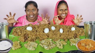 Kalakki Mutton Biryani With Mutton Curry And Egg Eating Challenge In Tamil Foodies Divya VS Anushya [upl. by Cychosz]