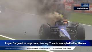 Logan Sargeant in huge crash leaving F1 car in crumpled ball of flames [upl. by Elamef84]