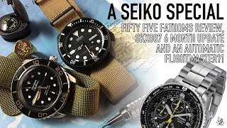 Seiko Special  SNZH57 Fifty Five Fathoms Review SKX007 6 Month Update amp An Automatic Flightmaster [upl. by Naujed]