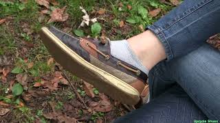 Upcycle Shoes Sperry Topsider boat shoes brown  outside top with ankle socks [upl. by Kernan]