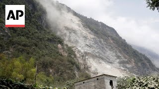 Taiwan earthquake triggers landslides in Hualien Country [upl. by Trebeh]