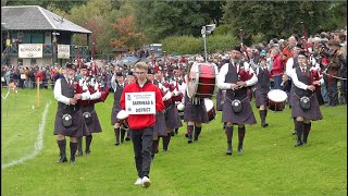 Barrhead amp District plus Lochgelly High School Pipe Bands march at the 2024 Pitlochry Highland Games [upl. by Lamp335]