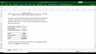 DPMO Sigma Level Yield calculation in excel for castings Foundry for Lean Six Sigma [upl. by Rossie]