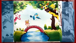 Wall Painting for Kids  WALL Art Painting Ideas  School wall Paintings [upl. by Enillebyam]