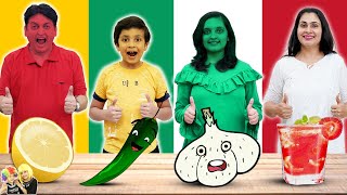 1 COLOUR FOOD EATING Challenge  Red Green White Yellow food  Family Challenge  Aayu and Pihu Show [upl. by Sandye]