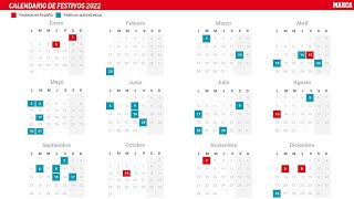 Calendario laboral 2022 en España y en cada Comunidad Autónoma Días festivos y puentes [upl. by Teevens997]