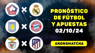 Pronósticos de fútbol para hoy deportivos Lille Real Madrid Aston Villa Bayern Benfica Atlético [upl. by Kimberley354]