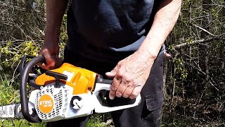 NEW Chainsaw Stihl MS180 FIRSTART [upl. by Enelahs]