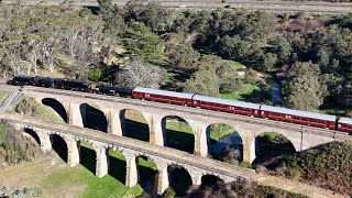 NSWGR 6029 Farmers Creek Viaduct  with NSWDR 4916 4201 and 4501  THNSW Bathurst 2024 [upl. by Etteneg]