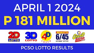 Lotto Result April 1 2024 9pm PCSO [upl. by Ellenrad298]