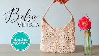 Bolso TEJIDO a CROCHET o ganchillo paso a paso puntos básicos  Lanitas y Colores [upl. by Arrik]