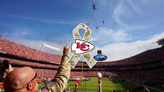 A Flyover at GEHA Field at Arrowhead Hits Different  Salute to Service 2023  Kansas City Chiefs [upl. by Conney]