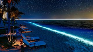 Night Beach Ambience  Wave Sound for Sleep  Crickets Sounds ASMR [upl. by Lesya]