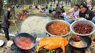 Rural Village Family Grand Picnic at Jungle Pork amp Chicken Fry Mutton Curry Rice Cooking and Eating [upl. by Pimbley]