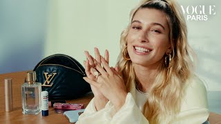 Les essentiels du sac de Hailey Bieber  In The Bag  Vogue Paris [upl. by Enitram895]