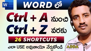 MsWord 👉 CtrlA to CtrlZ Shortcut Keys Telugu  Computersaddacom [upl. by Rouvin807]