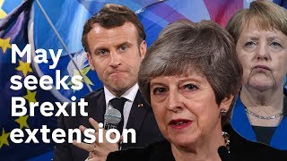 May meets Merkel and Macron seeking Brexit extension [upl. by Nairred]