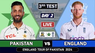 PAKISTAN vs ENGLAND 3rd TEST MATCH DAY 2 LIVE SCORES  PAK vs ENG LIVE MATCH COMMENTARY [upl. by Bassett]