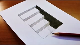 Very Easy How To Draw 3D Hole amp Stairs  Anamorphic Illusion  3D Trick Art on paper [upl. by Aineg159]