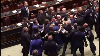 Pelea en el parlamento italiano [upl. by Atiuqrahc505]