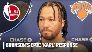 Jalen Brunson jokes on Knicks media day WHOS KARL  NBA on ESPN [upl. by Lucila]