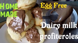 Homemade profiteroles with dairy milk chocolate  egg free recipe  puff pastry [upl. by Uthrop357]