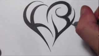 How To Create a Heart Using Letters  Tribal Initials Tattoo Design [upl. by Seiden]